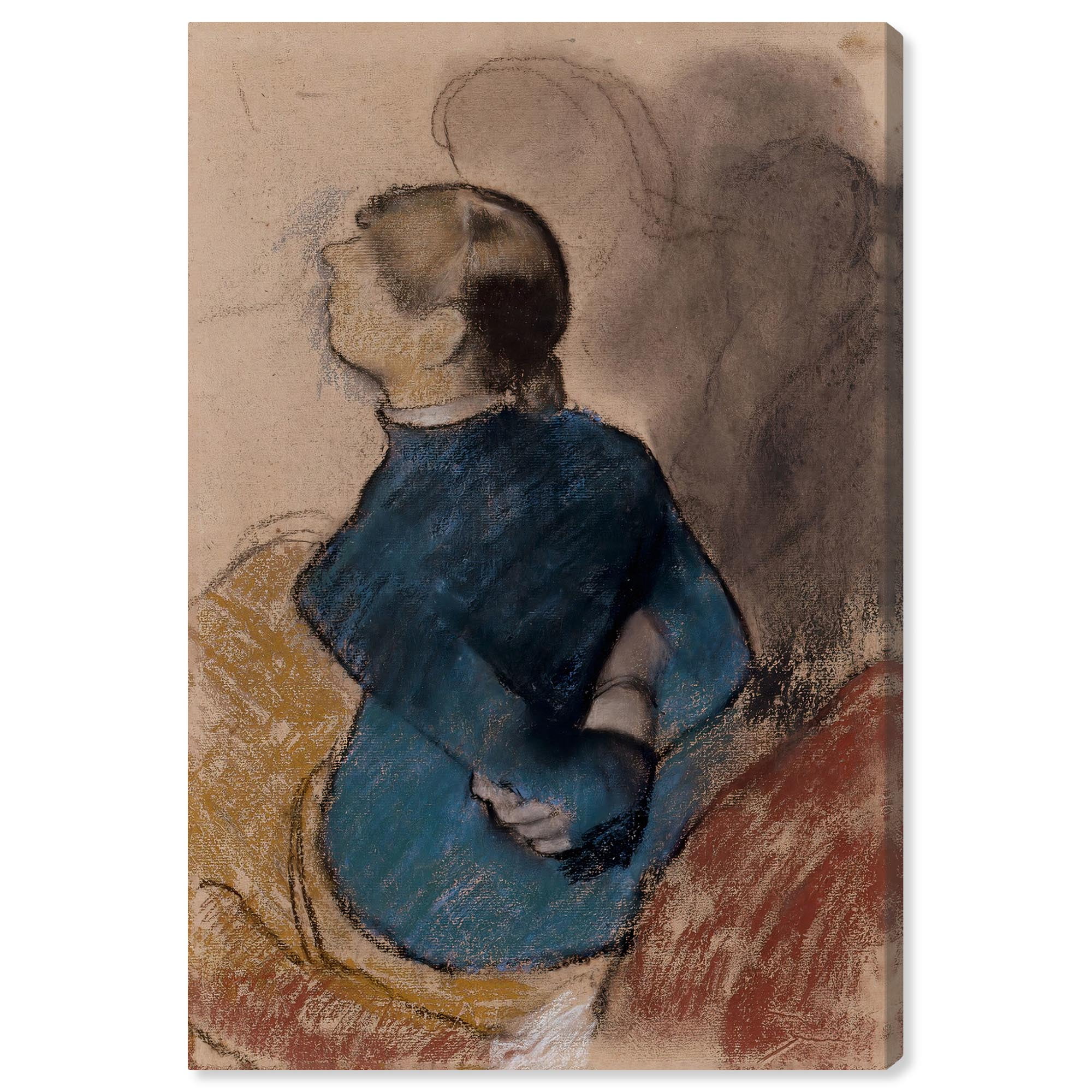 Vintage Portrait of Young Woman in Blue on Canvas