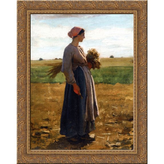 Young Woman in the Fields 24x20 Gold Ornate Wood Framed Canvas Art by Jules Breton