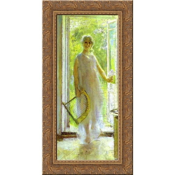 Young Woman on the Threshold 24x12 Gold Ornate Wood Framed Canvas Art by Konstantin Korovin