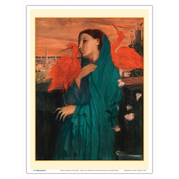 Young Woman with Ibis - From an Original Color Painting by Edgar Degas - Master Art Print (Unframed) 9in x 12in