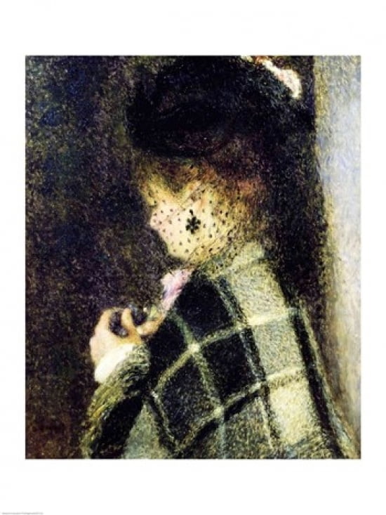 Young Woman with a Small Veil c1875 Canvas Art - Pierre-Auguste Renoir (24 x 36)