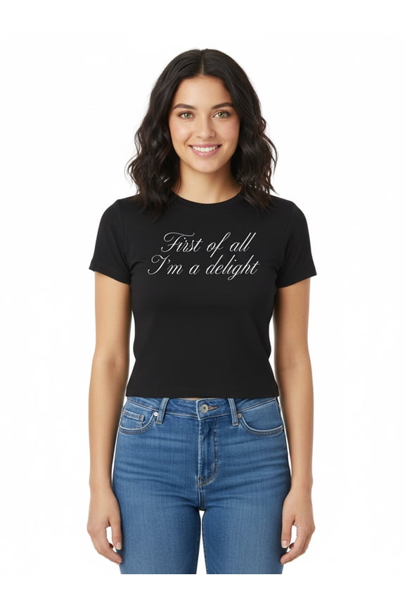 I'm a Delight Women's Graphic Cropped Baby Tee with Short Sleeves, Sizes XXS-XXL