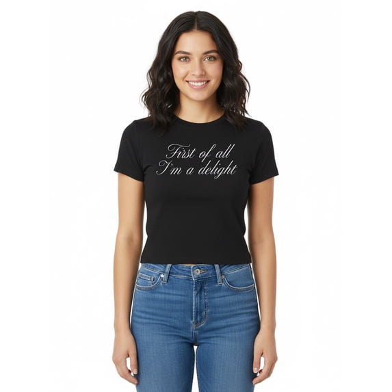 I'm a Delight Women's Graphic Cropped Baby Tee with Short Sleeves, Sizes XXS-XXL