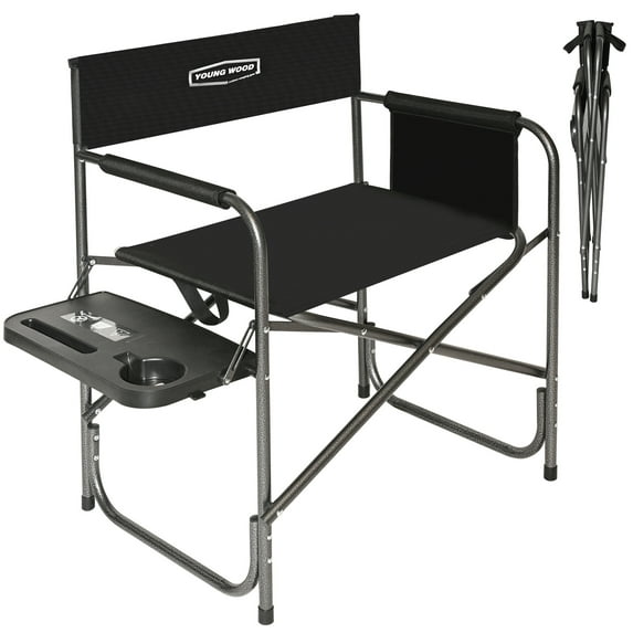 Young Wood Outdoor Black Director's Folding Chair, 1pc