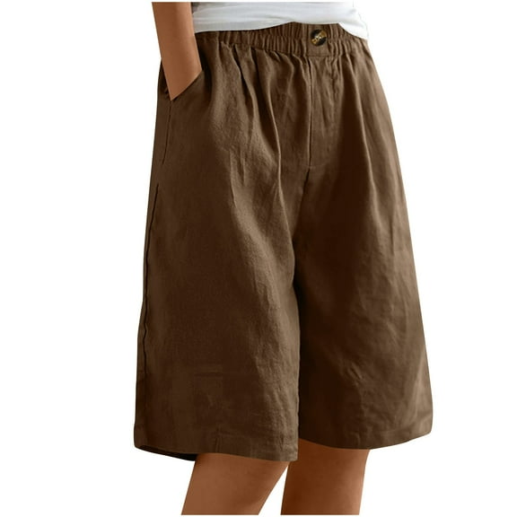 Young adult fashion Pohista Womens Shorts with Pockets Casual Womens Trouser Pants Plus Size Linen Pants Women Short Length Wide Leg Sweatpants Women Petite Short Get it Fast