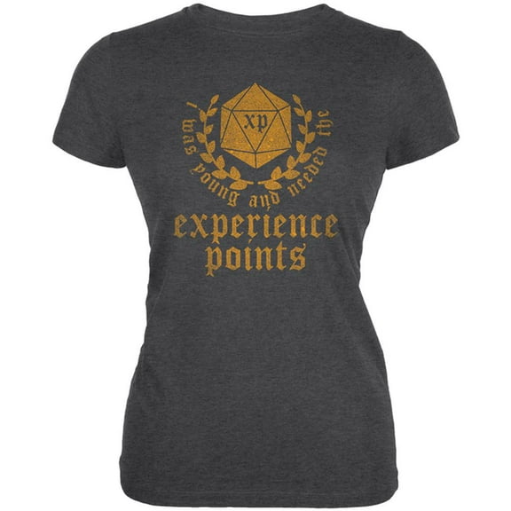 Young and Needed the Experience Points Juniors Soft T Shirt Deep Heather LG