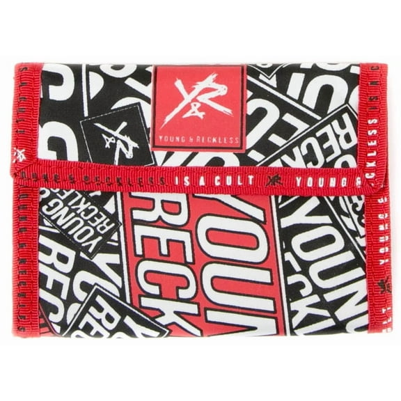 Young and Reckless Men's Velcro Black White Red Logo Trifold Classic Wallet