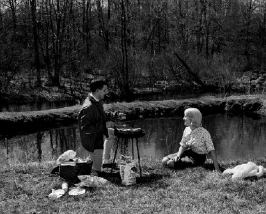 Young couple grilling on river bank Canvas Art - (24 x 36)