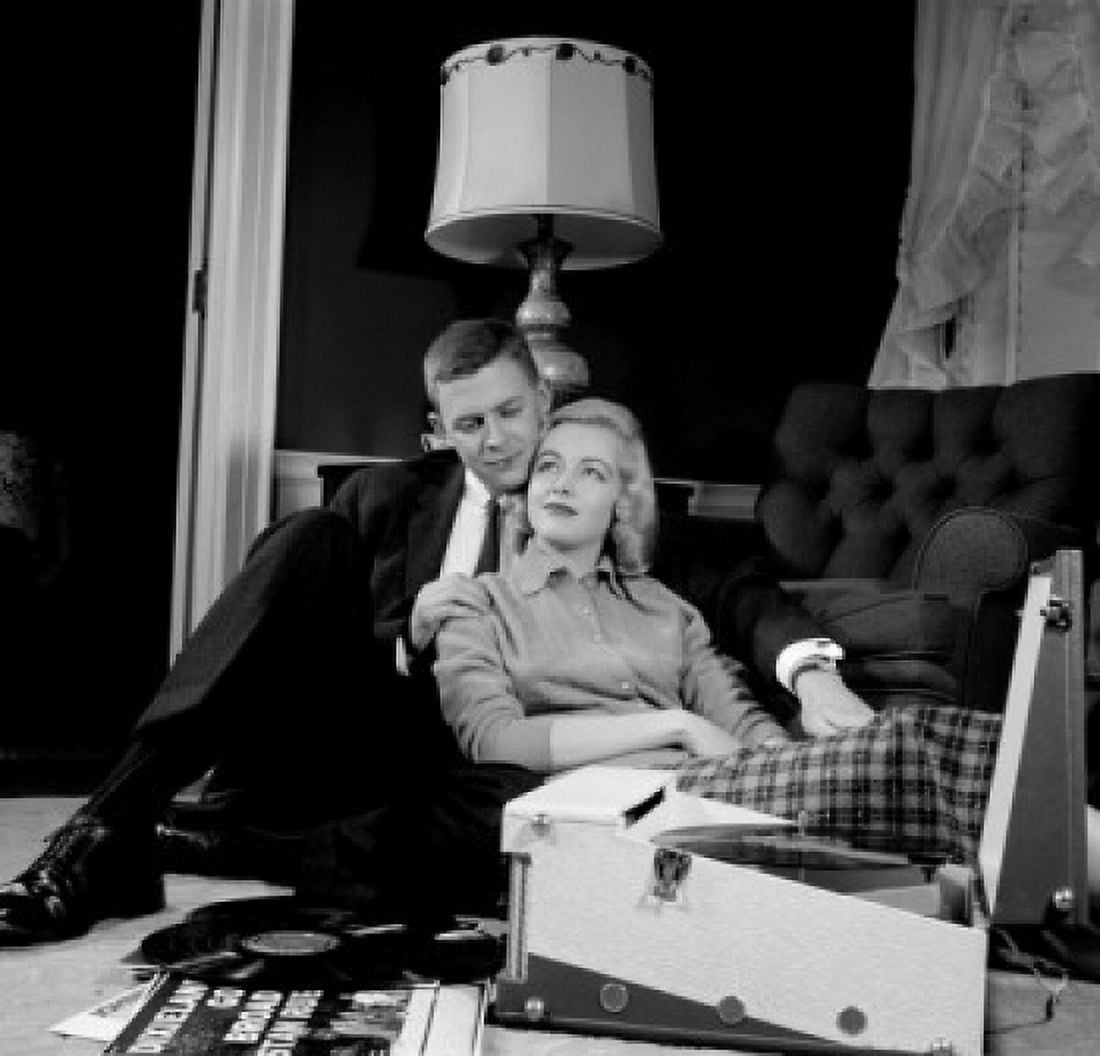 Young couple listening to records at home Canvas Art - (24 x 36)