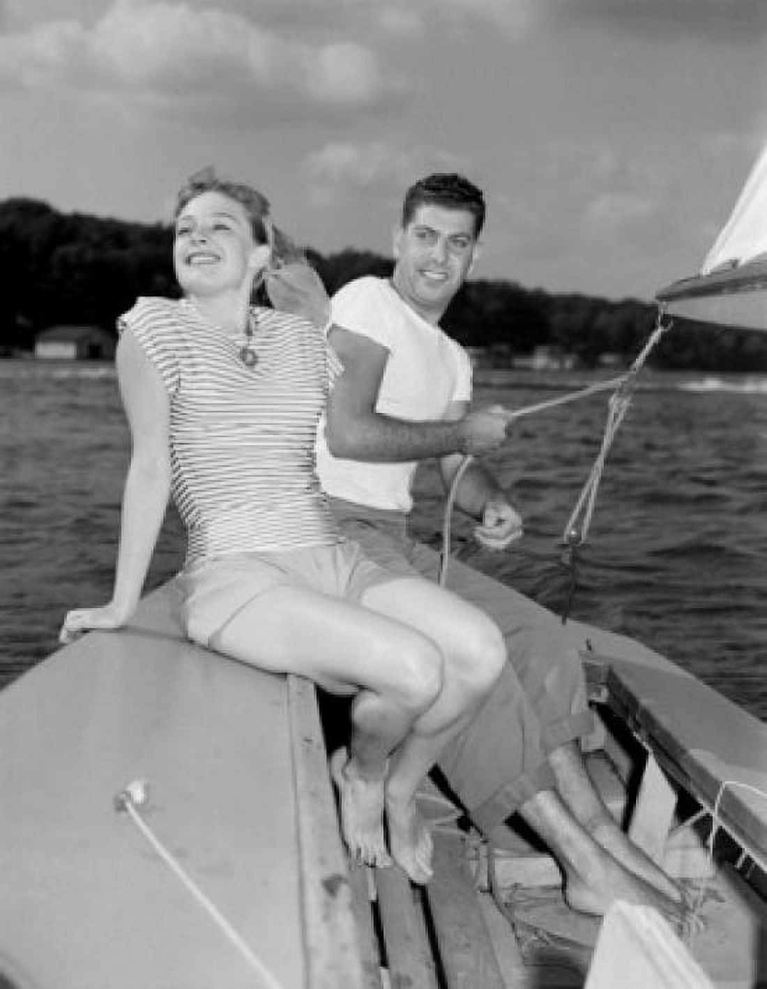 Young couple on sailing boat Canvas Art - (18 x 24)