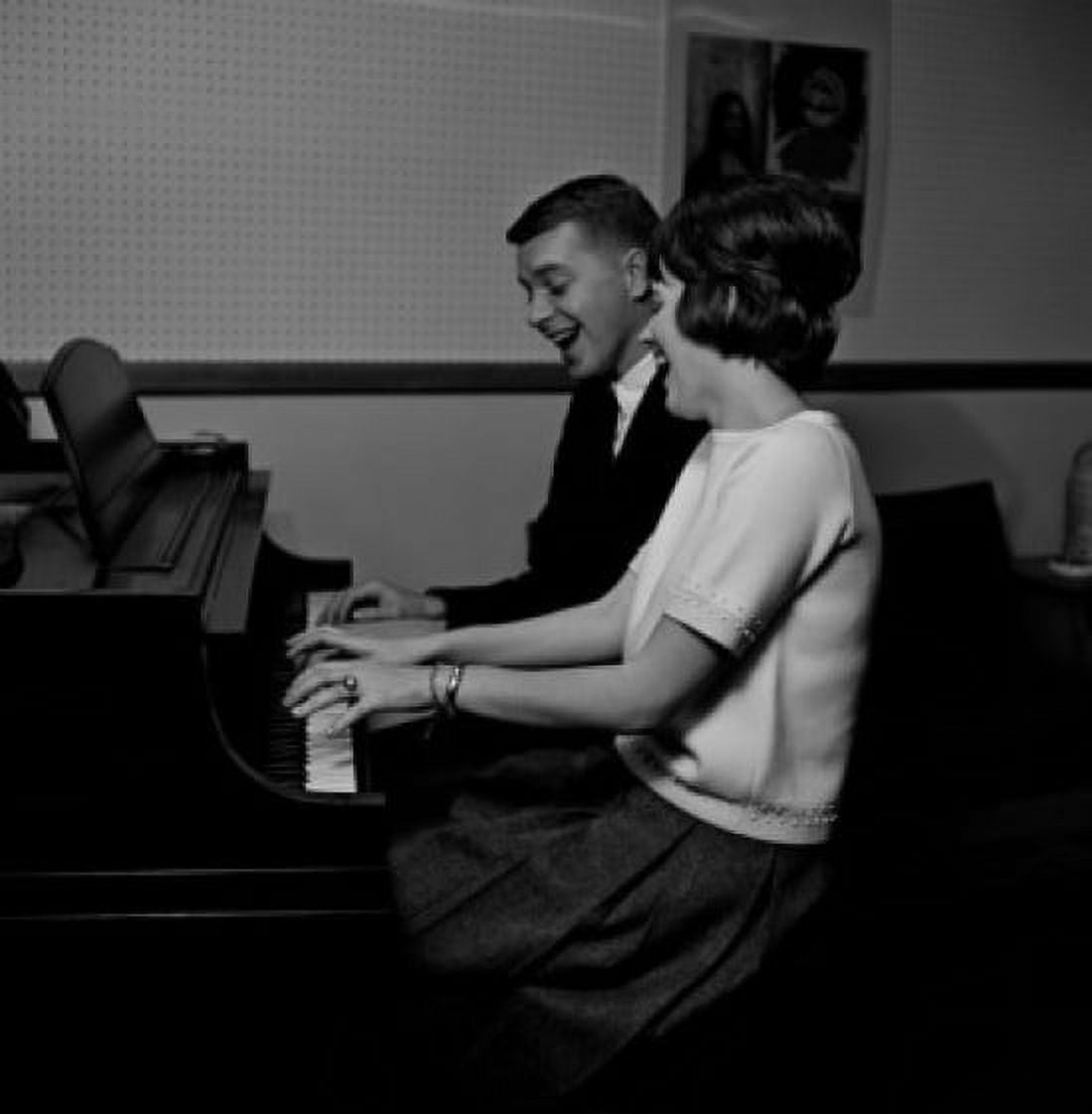 Young couple playing piano and singing Canvas Art - (18 x 24)