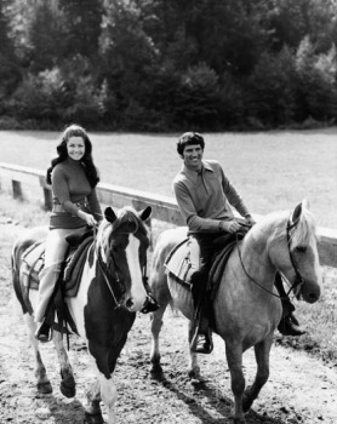 Young couple riding horses in a field Canvas Art -  (24 x 36)