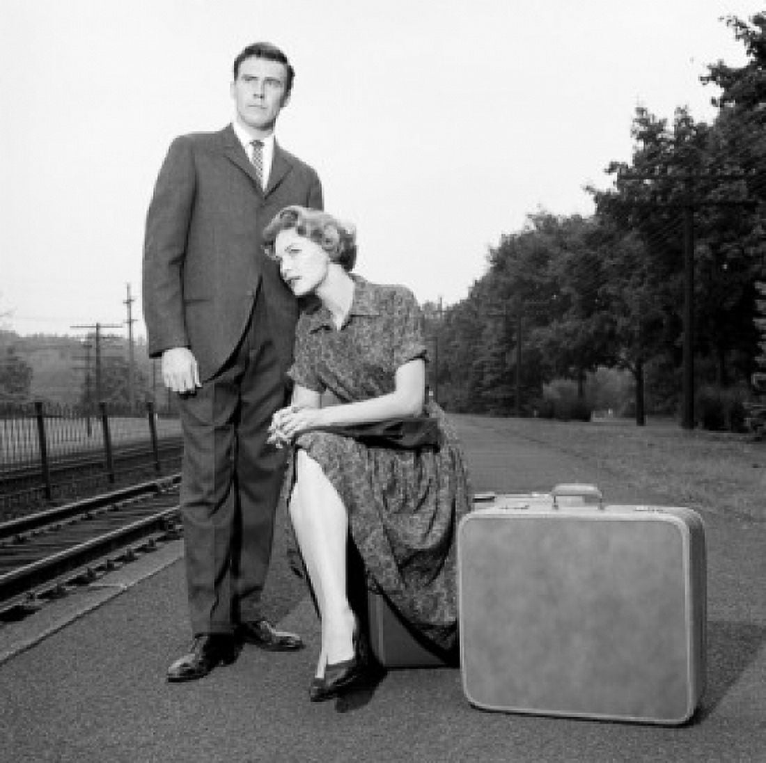 Young couple waiting for train Canvas Art - (18 x 24)