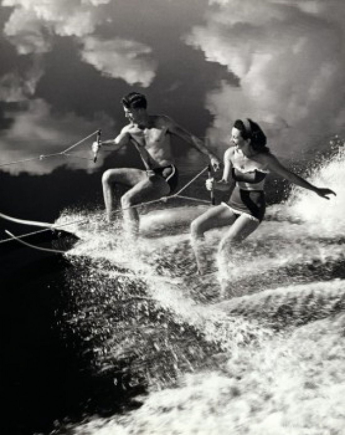 Young couple waterskiing Canvas Art - (18 x 24)