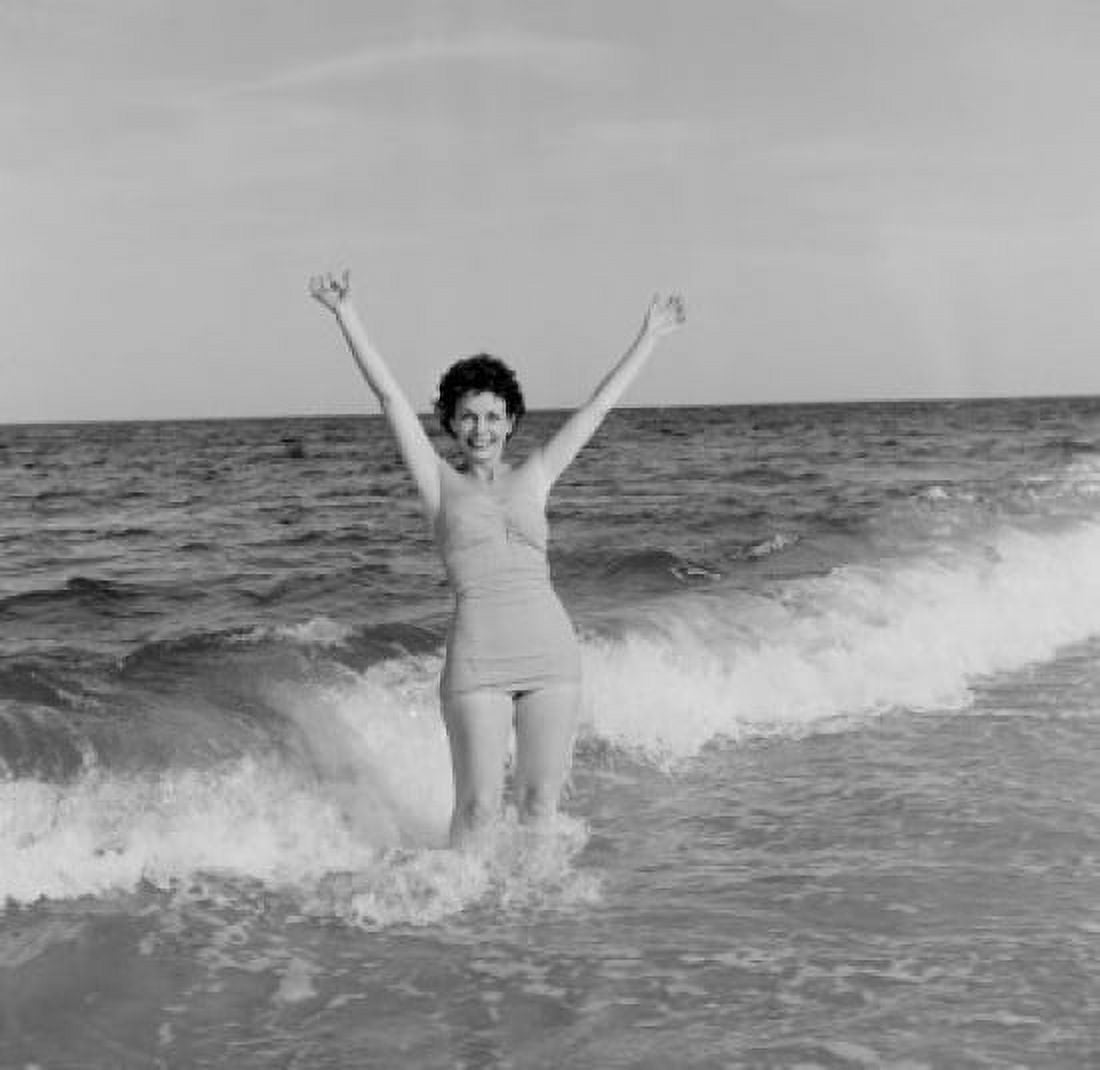 Young happy woman posing at beach Canvas Art - (24 x 36)