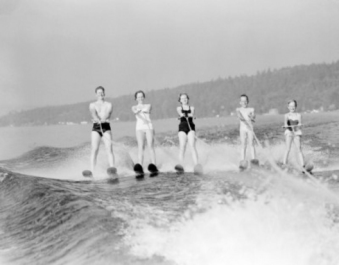 Young people water skiing Canvas Art - (24 x 36)