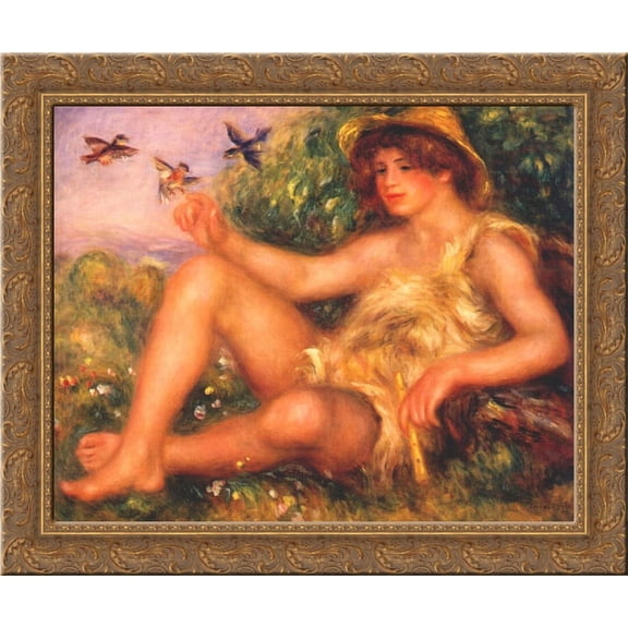 Young shepherd in repose (Alexander Thurneysson) 20x20 Gold Ornate Wood Framed Canvas Art by Renoir, Pierre Auguste
