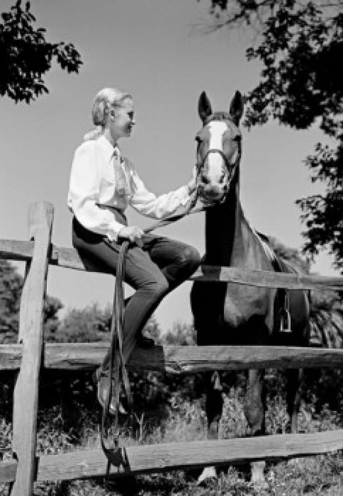 Young woman and horse on farm Canvas Art - (24 x 36)