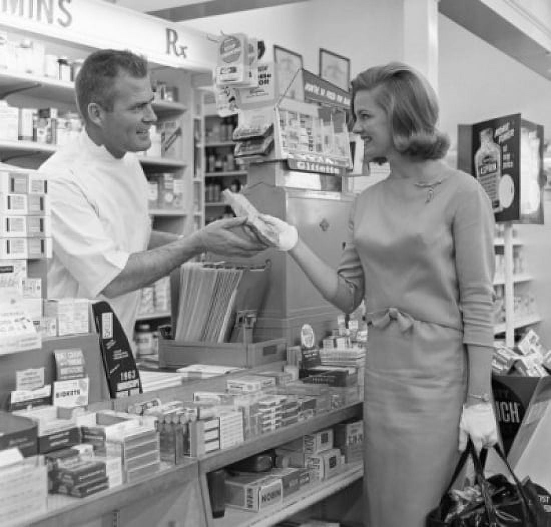 Young woman and pharmacist in pharmacy Canvas Art - (24 x 36)