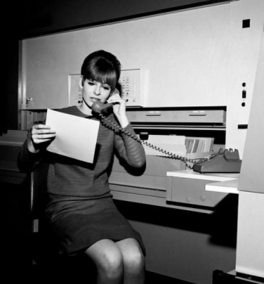 Young woman at office on the phone Canvas Art - (24 x 36)