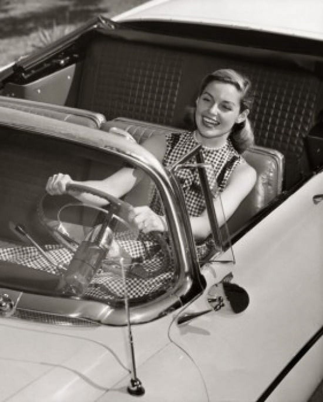 Young woman driving convertible car Canvas Art - (18 x 24)