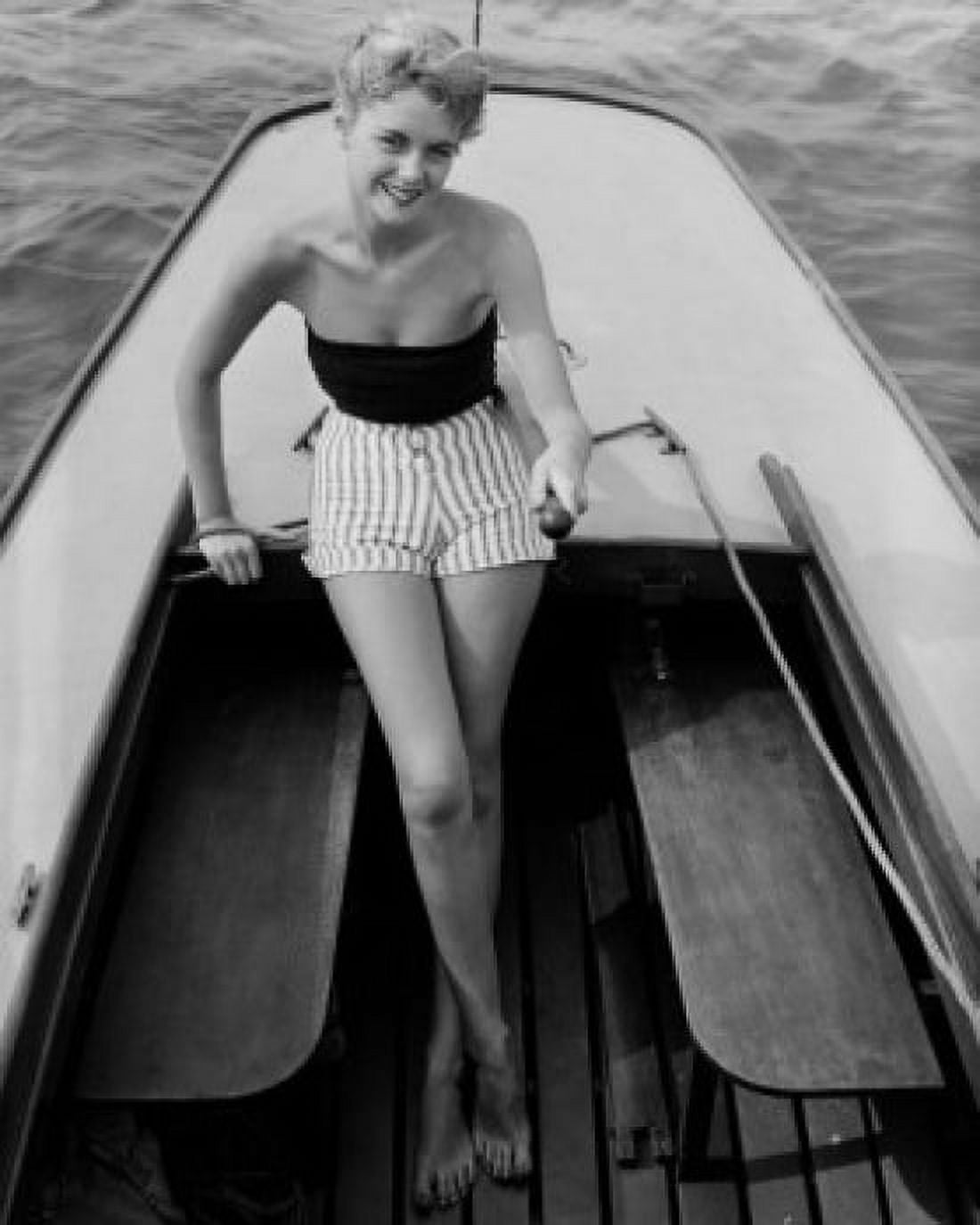 Young woman in boat Canvas Art - (18 x 24)