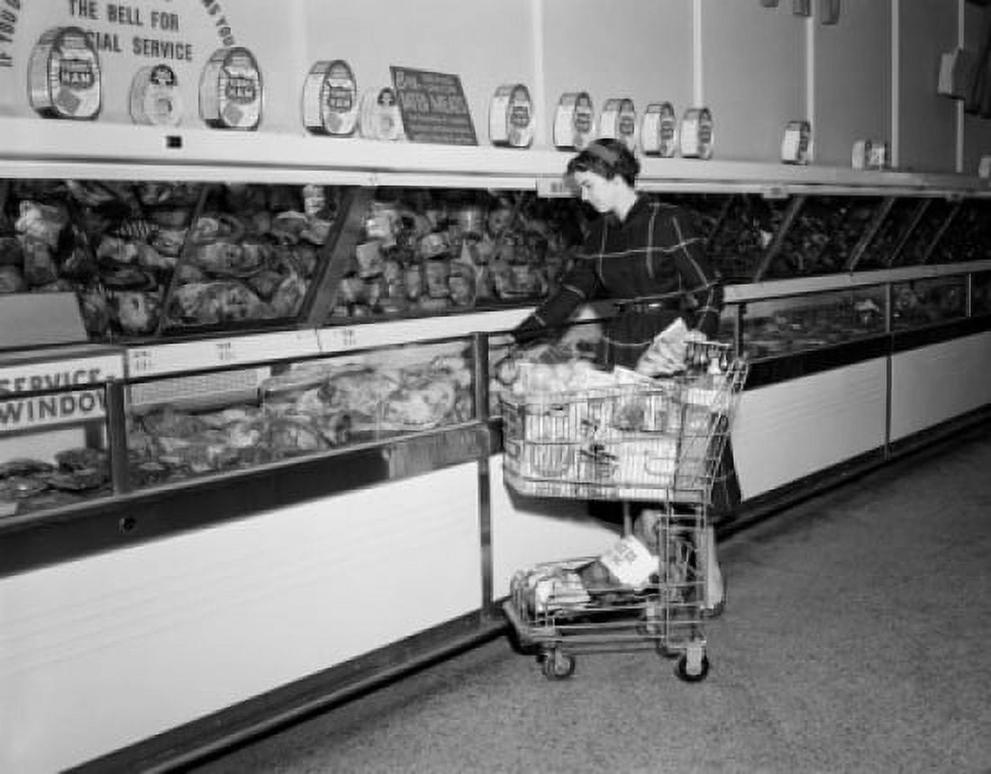 Young woman in supermarket Canvas Art - (24 x 36)