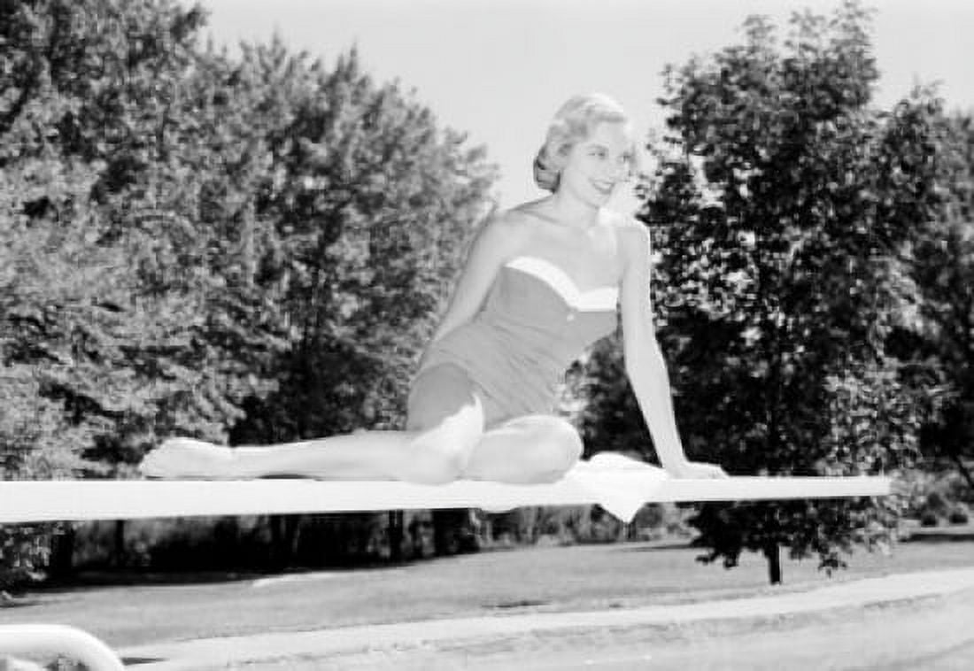 Young woman in swimming costume on diving board Canvas Art -  (24 x 36)