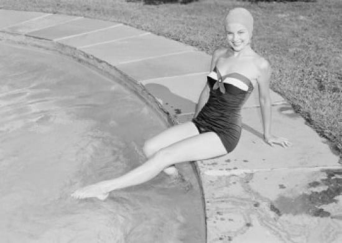 Young woman in swimwear at poolside Canvas Art - (18 x 24)