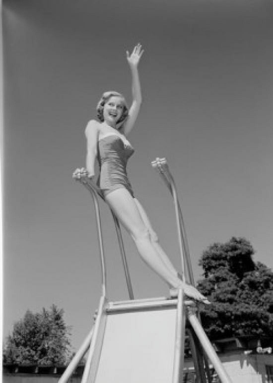 Young woman in swimwear on slide Canvas Art - (18 x 24)