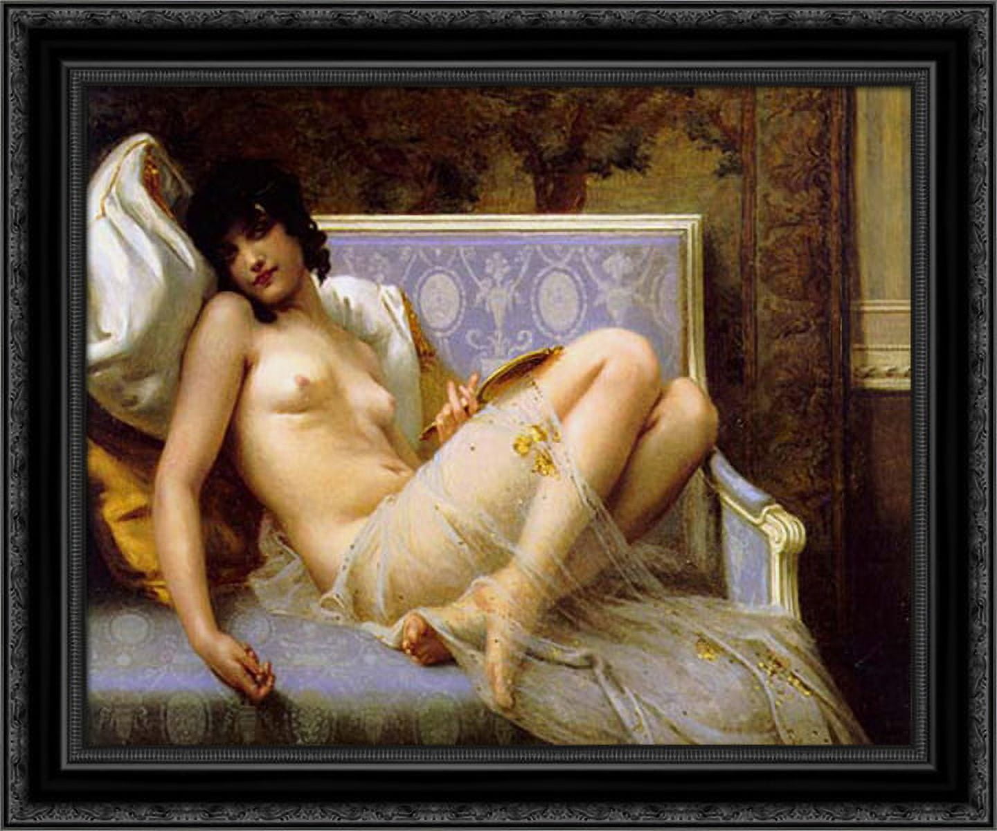 Young woman naked on a settee 24x20 Black Ornate Wood Framed Canvas Art by Seignac, Guillaume picture