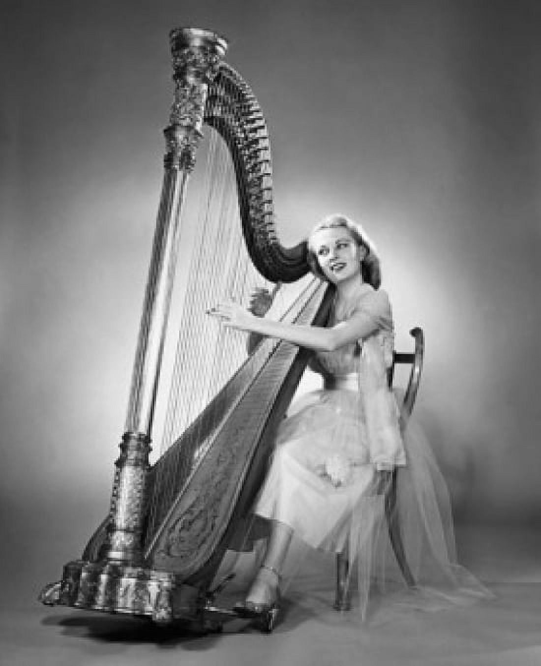 Young woman playing a harp Canvas Art - (18 x 24)