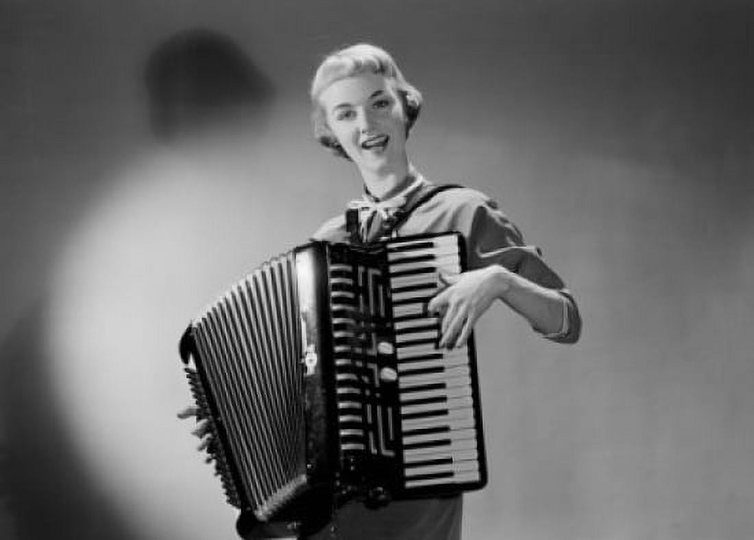 Young woman playing accordion Canvas Art - (24 x 36)