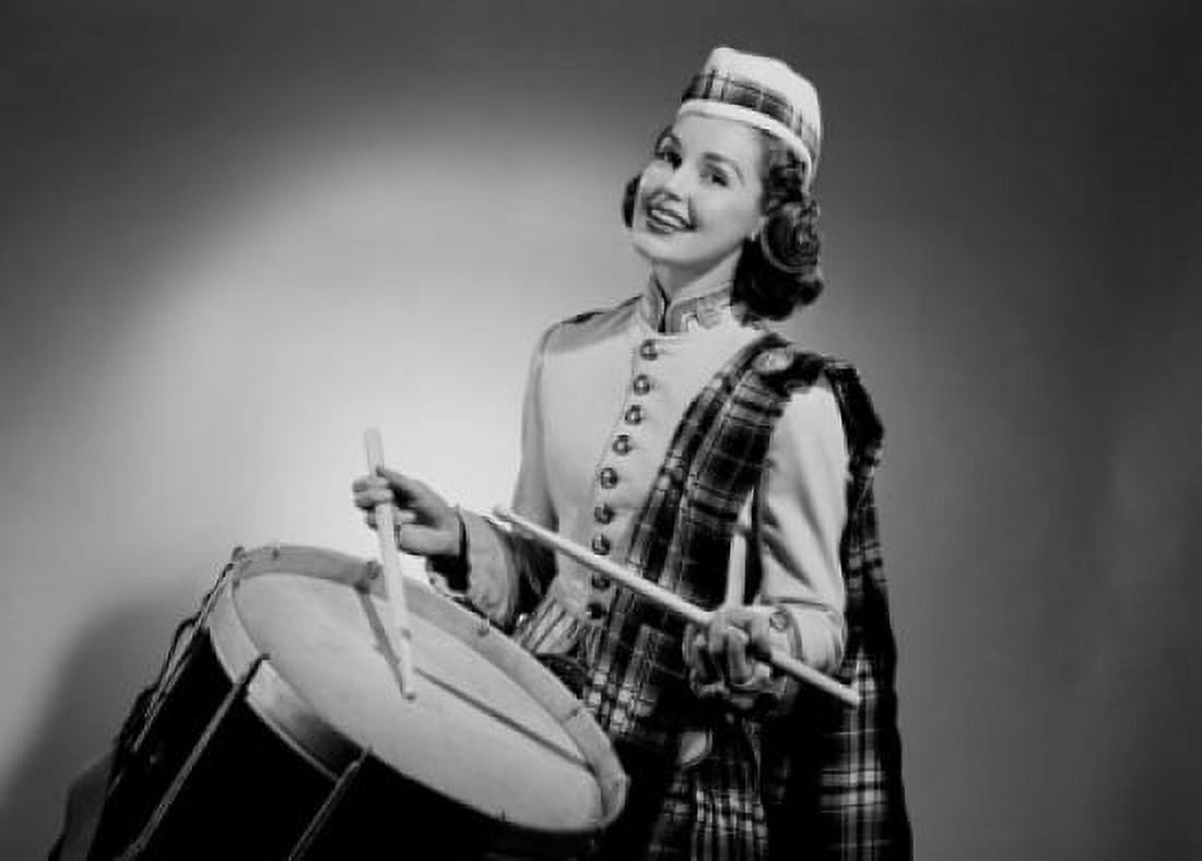 Young woman playing drum Canvas Art - (18 x 24)