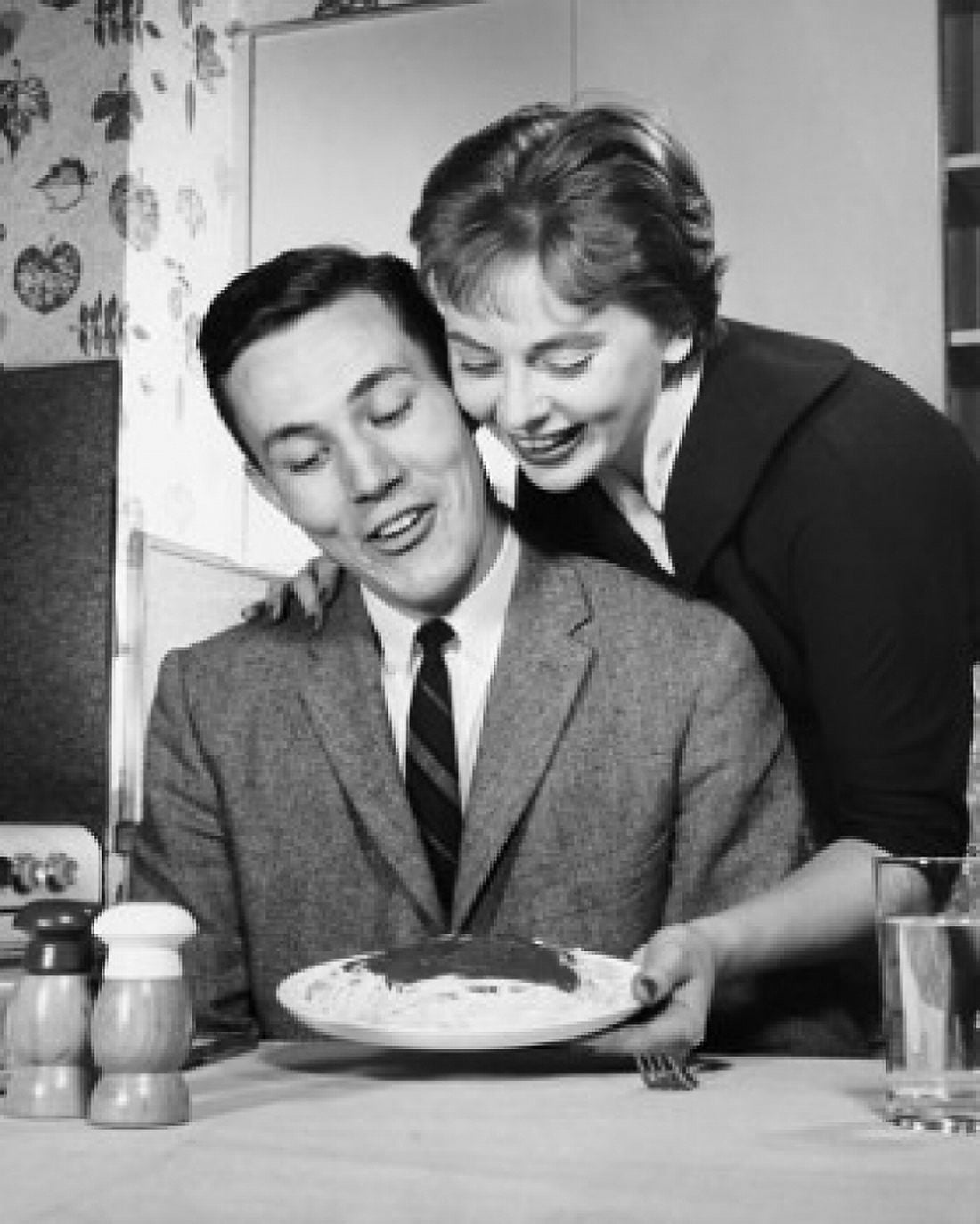 Young woman serving pasta to a young man Canvas Art -  (18 x 24)