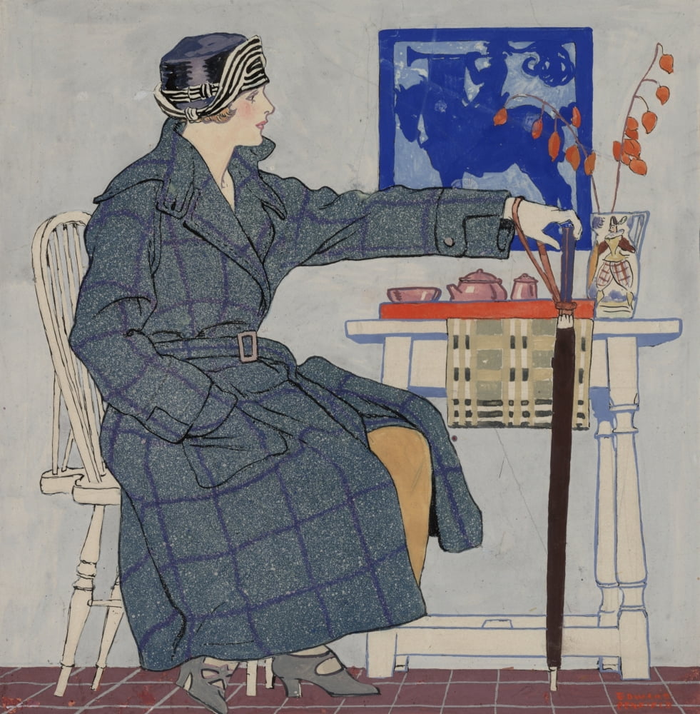 Young woman sitting beside table holding umbrella Canvas Art - Edward Penfield (24 x 36)