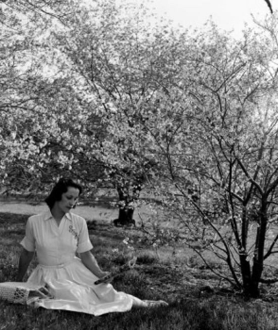 Young woman sitting in garden Canvas Art - (24 x 36)