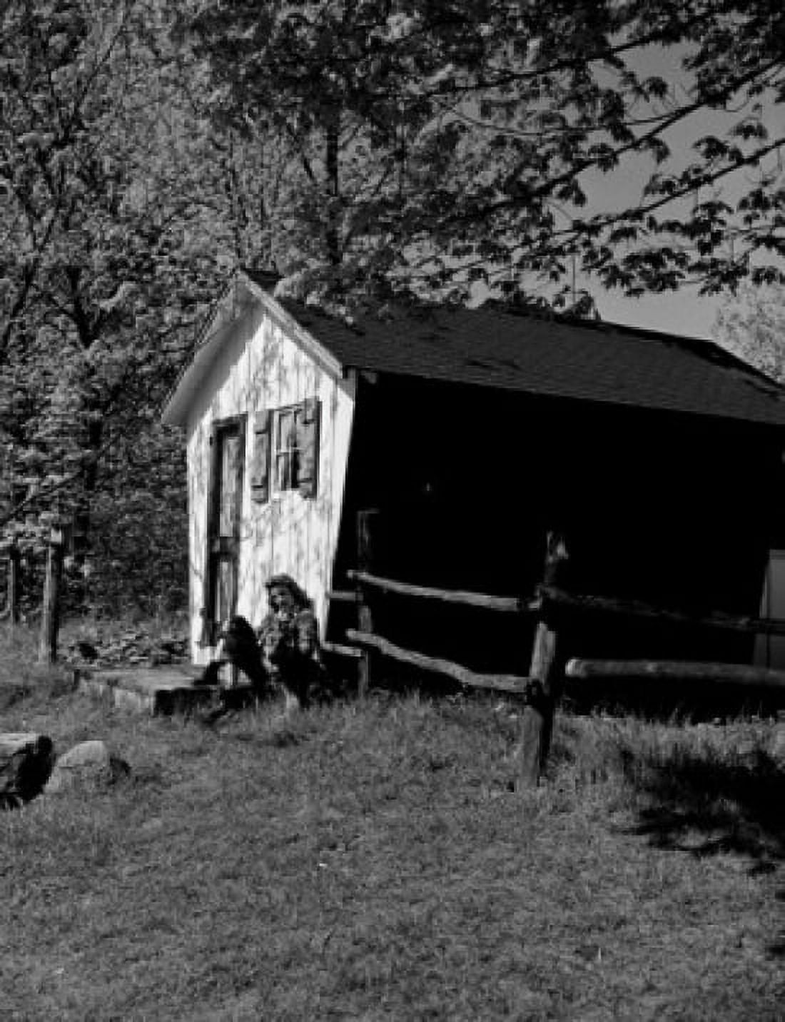 Young woman sitting outside shed Canvas Art - (18 x 24)