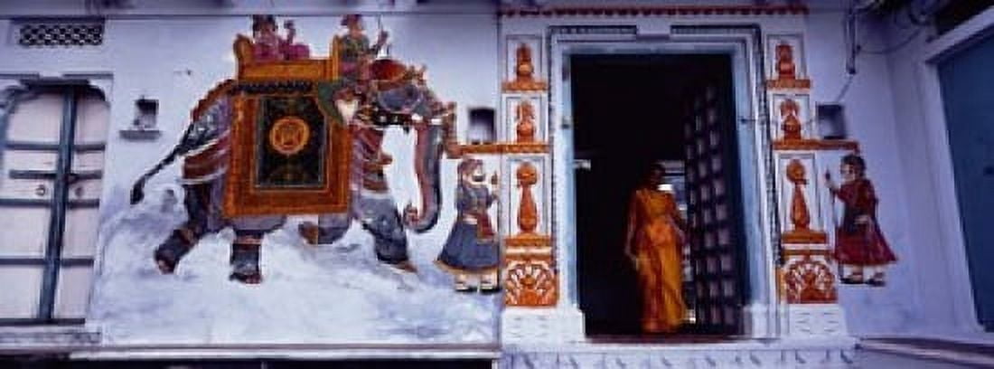 Young woman standing at the door Udaipur Rajasthan India Canvas Art - Panoramic Images (15 x 6)