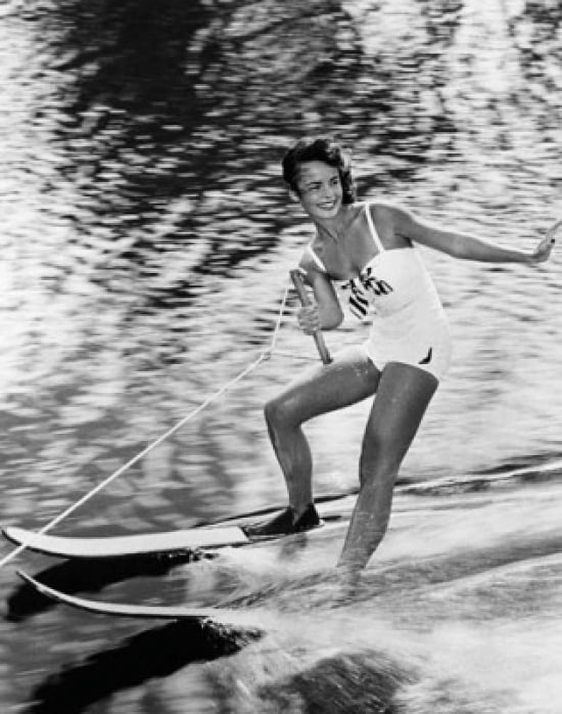 Young woman waterskiing in the sea Canvas Art - (18 x 24)