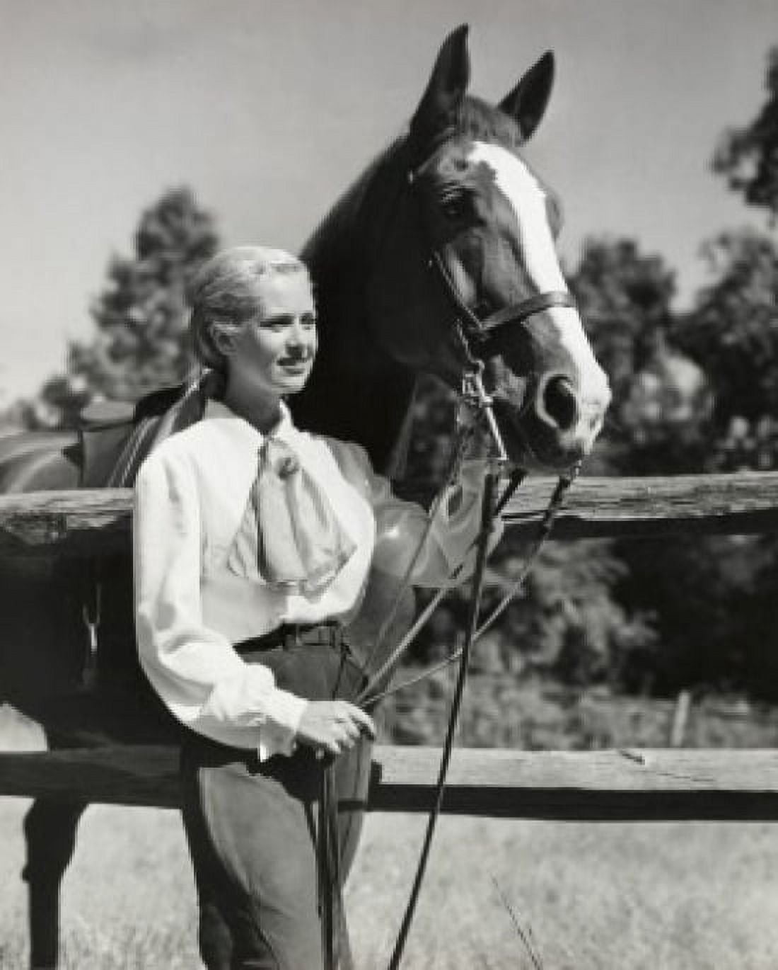 Young woman with horse on ranch Canvas Art - (24 x 36)