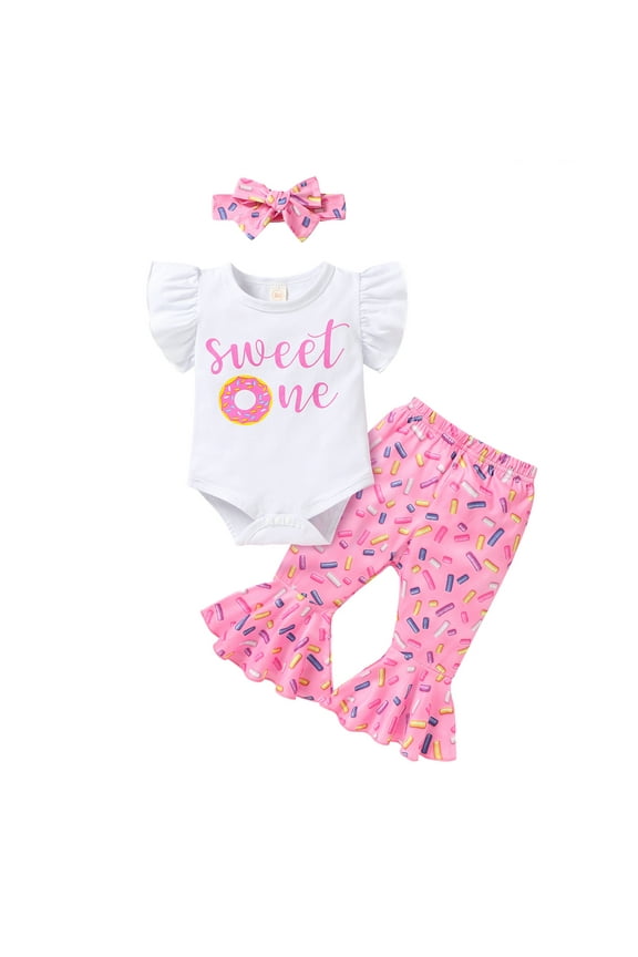 Younger Tre Baby Flared Pants Birthday Outfit Sets (Girls) 3 Count