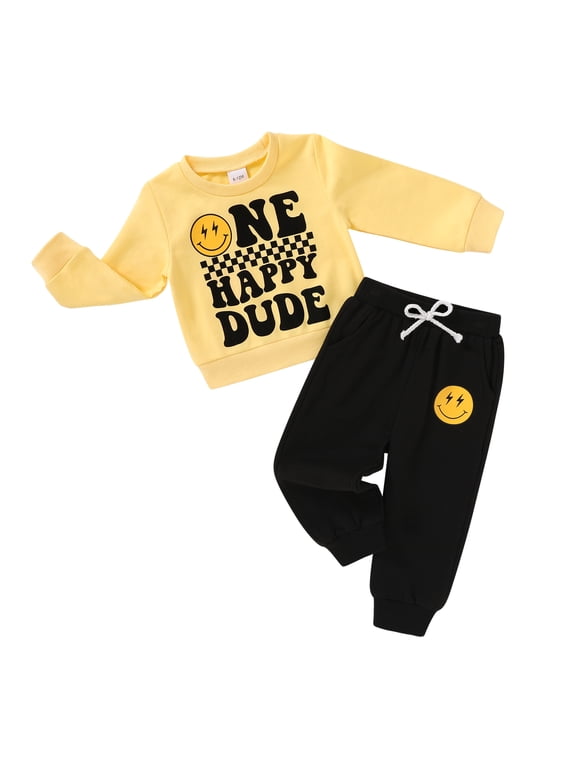 1st Birthday Outfit Boy Winter Smile Cool Long Sleeve Sweatshirt Clothes Set Gift for 12-18 Months