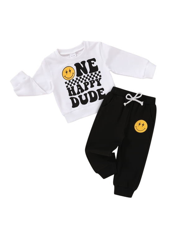 1st Birthday Outfit Boy Winter Smile Cool Long Sleeve Sweatshirt Clothes Set Gift for 18-24 Months