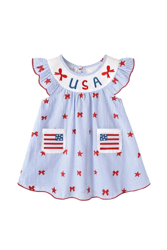 4th of July Outfits for Girls Toddler Summer Casual Short Sleeve Princess Dress for 3-4T