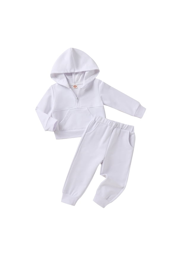 Baby Boy Girl Clothes Fall Winter Solid Color Zipper Long Sleeve Hoodie Sweatsuit and Sweatpants Outfits for 2-3T