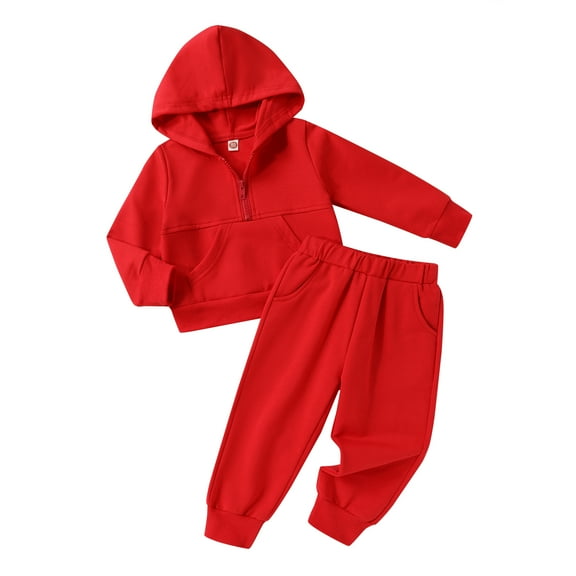 Younger Tree Baby Boy Girl Clothes Fall Winter Solid Color Zipper Long Sleeve Hoodie Sweatsuit and Sweatpants Outfits for 3-4T