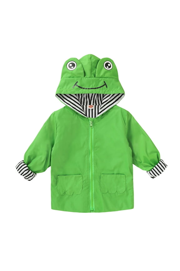 Baby Boy Girl Raincoat Kid Cute Cartoon Hoodie Zipper Rain Jacket Outfits for 2-3T