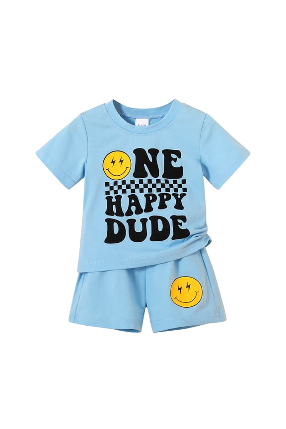 Baby Boy Summer Clothes Short Sleeve Smile Short Sets 1st Birthday Gifts for Boy for 6-12 Months