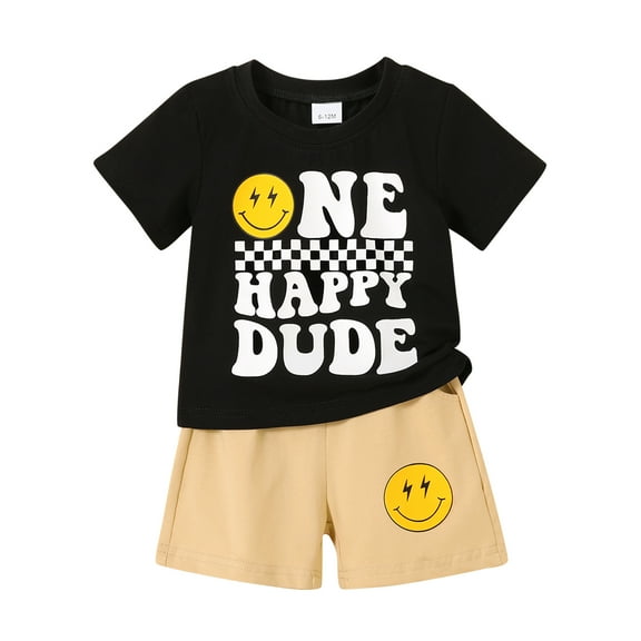 Younger Tree Baby Boy Summer Clothes Short Sleeve Smile Short Sets 1st Birthday Gifts for Boy for 12-18 Months
